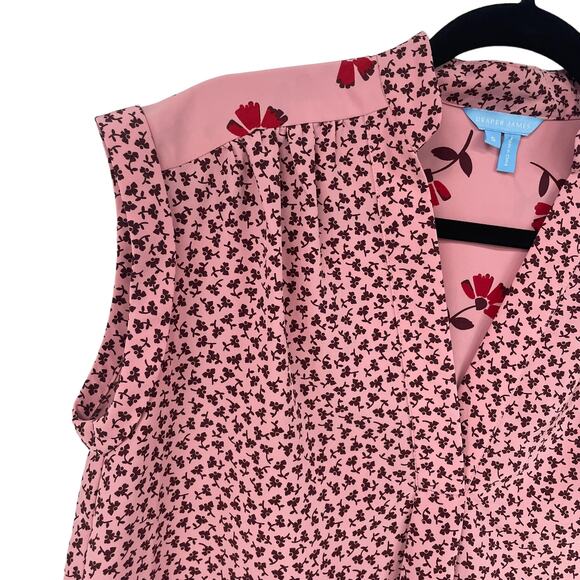 Draper James Cuff Sleeve V Neck Blouse Pink Floral Womens Small - Picture 4 of 7
